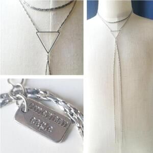 American Eagle Multi Strand Silver Tone Lariat Necklace with Triangle Detail